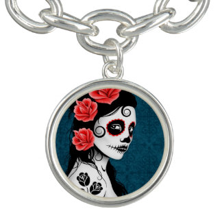 Blue Day of the Dead Sugar Skull Girl Bracelet