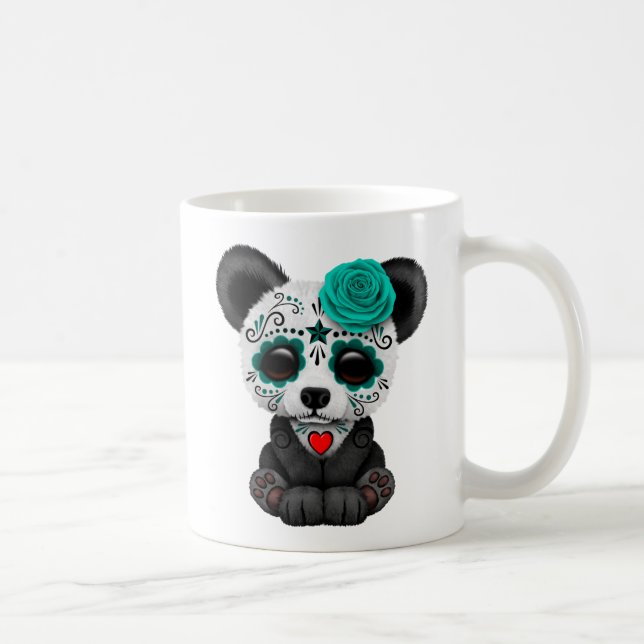 Blue Day of the Dead Sugar Skull Panda Bear Coffee Mug (Right)