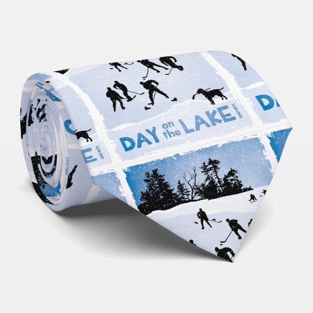 Blue Day on the Lake Pond Hockey Tie (Rolled)