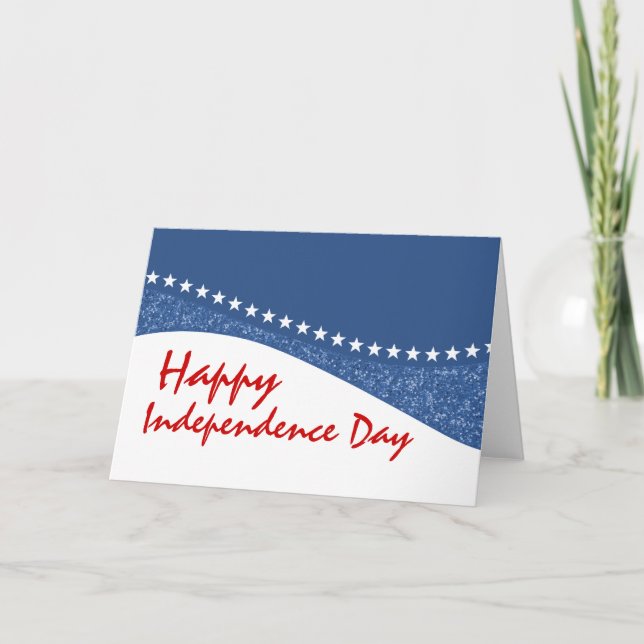 Blue Dazzling Star Curves July 4th Greeting Card (Front)