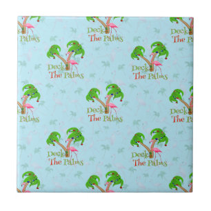 Blue Deck The Palms Tropical Christmas Santa Flami Ceramic Tile