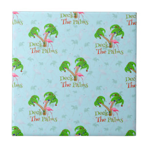 Blue Deck The Palms Tropical Christmas Santa Flami Ceramic Tile