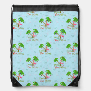 Blue Deck The Palms Tropical Christmas Santa Flami Drawstring Bag