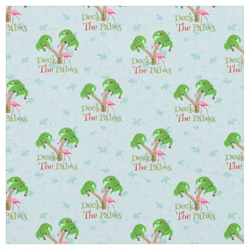 Blue Deck The Palms Tropical Christmas Santa Flami Fabric