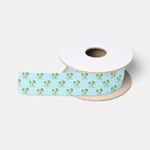 Blue Deck The Palms Tropical Christmas Santa Flami Satin Ribbon