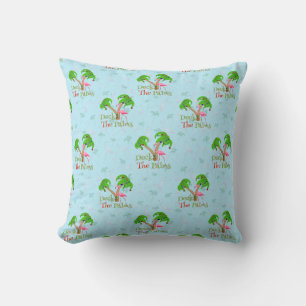 Blue Deck The Palms Tropical Christmas Santa Flami Throw Pillow