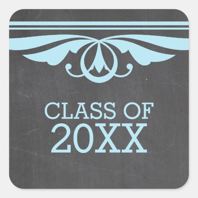 Blue Deco Chalkboard Graduation Stickers (Front)