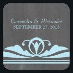 Blue Deco Chalkboard Wedding Stickers<br><div class="desc">Elegant and chic Deco Chalkboard Wedding Stickers featuring a trendy chalkboard texture look background and a pair of light blue art deco swirl borders. These lovely wedding stickers are perfect for an art deco 1920's themed wedding. Easy to customize, simply add your wedding details. Click "Customize It" to find additional...</div>