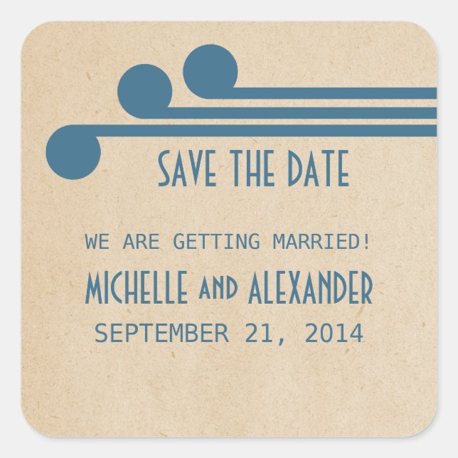 Blue Deco Chic Save the Date Stickers (Front)