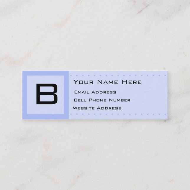 Blue Deco Initial Skinny Profile Business Card (Front)