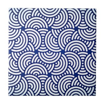 Blue Deco Japanese Curve Ceramic Tile by Pretty_Vintage at Zazzle