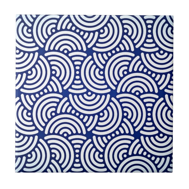 Blue Deco Japanese Curve Ceramic Tile (Front)
