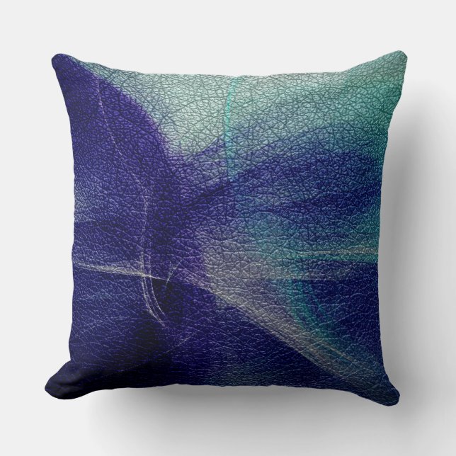 Blue Deco Leather Look Throw Pillow (Front)
