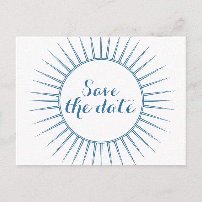 Blue Deco Retro Save the Date Postcard (Front)