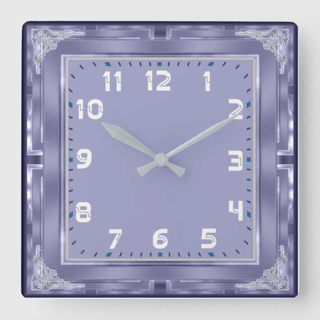Blue Deco Square Wall Clock (Front)
