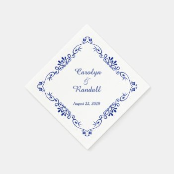 Blue Decorative Border Personalized Wedding Paper Napkins by Westerngirl2 at Zazzle