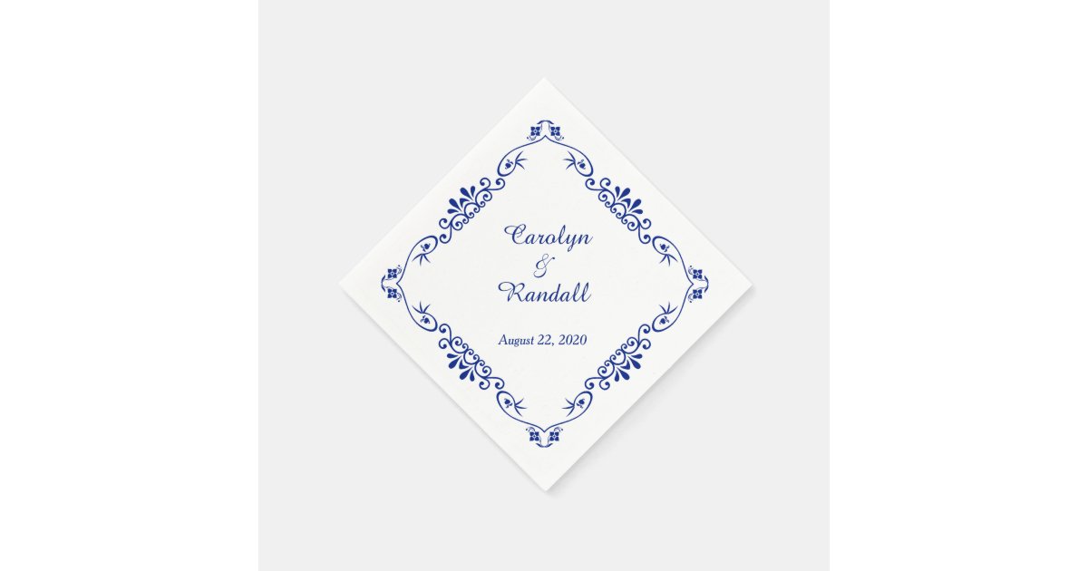 Blue Decorative Border Personalized Wedding Paper Napkins Zazzle