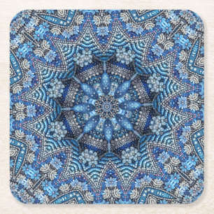 Blue Decorative Christmas Holiday Paper Coaster