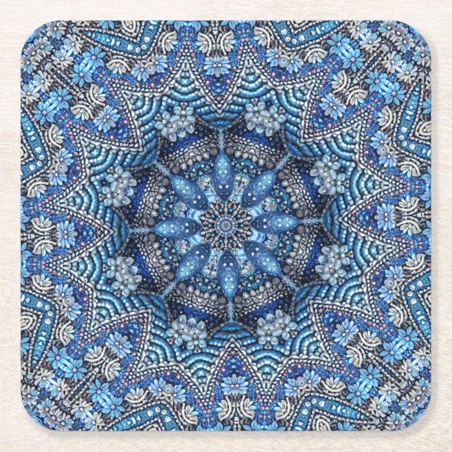 Blue Decorative Christmas Holiday Paper Coaster (Front)