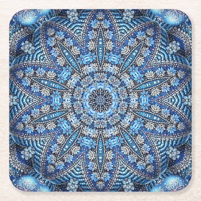 Blue Decorative Christmas Holiday Paper Coaster (Front)