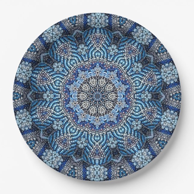 Blue Decorative Christmas Holiday Paper Plate (Front)