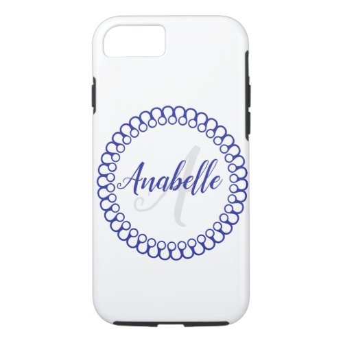 Blue Decorative Circle Monogram iPhone Case