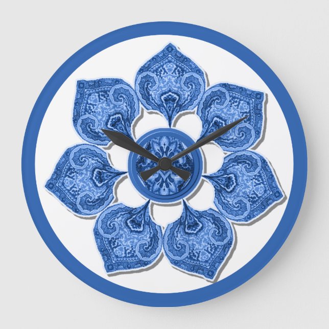 Blue Decorative Fabric Cutout Flower Square Wall C Large Clock (Front)