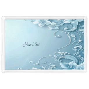 Blue Decorative Floral Acrylic Vanity Tray