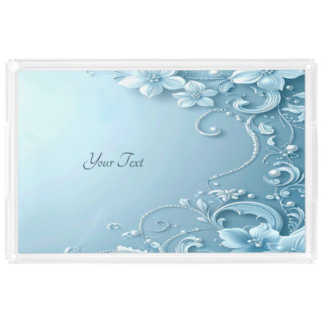 Blue Decorative Floral Acrylic Vanity Tray (Front)