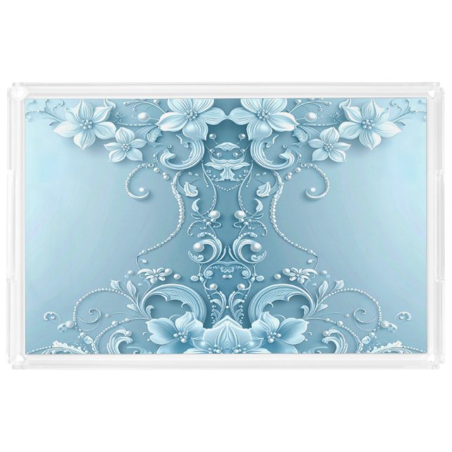 Blue Decorative Floral Acrylic Vanity Tray (Front)