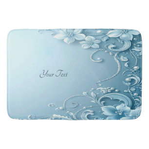 Blue Decorative Floral Bath Mat