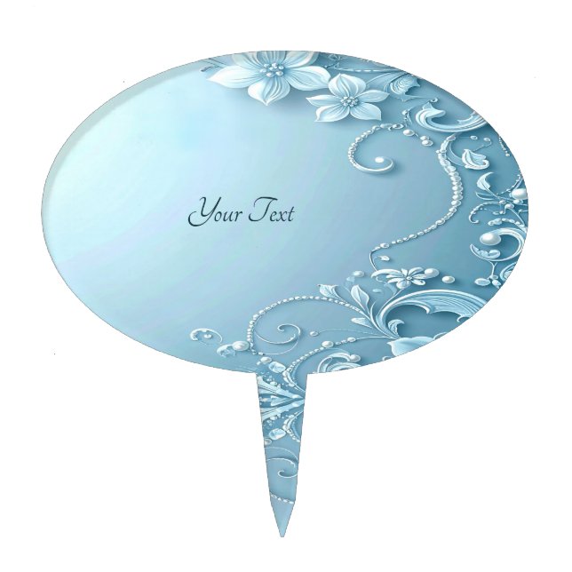 Blue Decorative Floral Cake Topper (Front)
