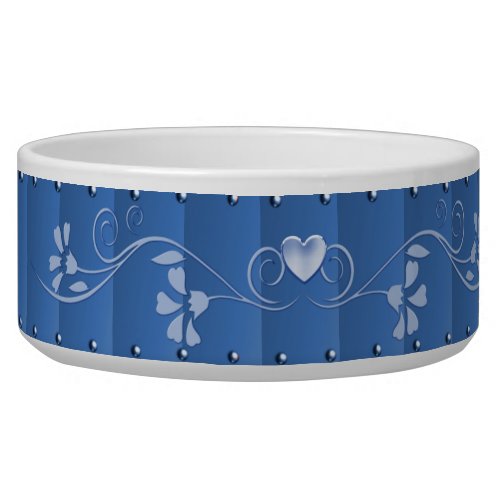 Blue Decorative Floral Ceramic Pet Bowl