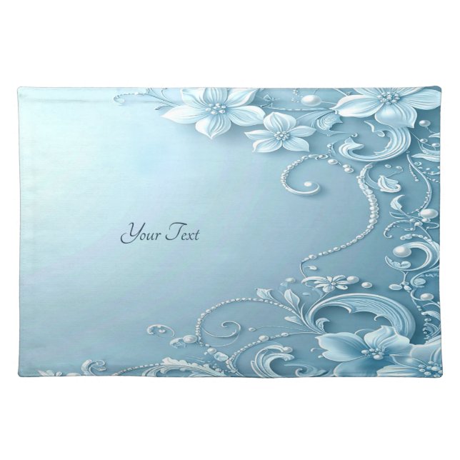 Blue Decorative Floral Cloth Placemat (Front)