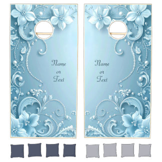 Blue Decorative Floral Cornhole Set