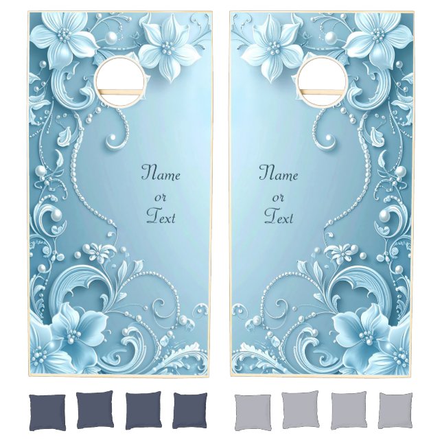 Blue Decorative Floral Cornhole Set (Set)