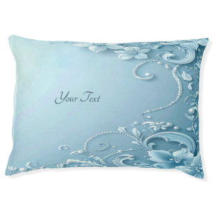 Blue Decorative Floral Dog Bed
