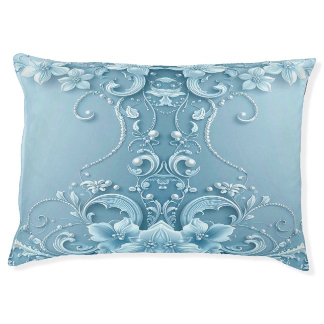 Blue Decorative Floral Dog Bed (Front)