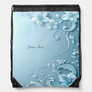 Blue Decorative Floral Drawstring Backpack