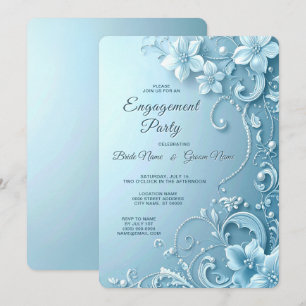 Blue Decorative Floral Engagement Invitation