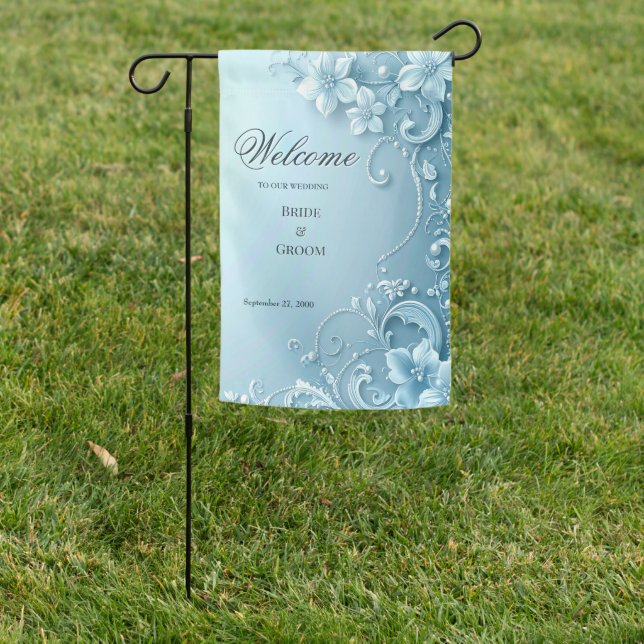 Blue Decorative Floral Garden Flag (In SItu)