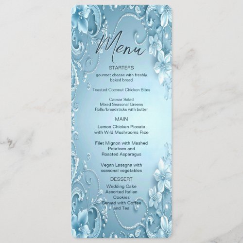 Blue Decorative Floral Menu