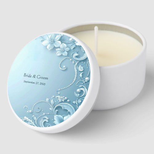Blue Decorative Floral Mini Candle Favors