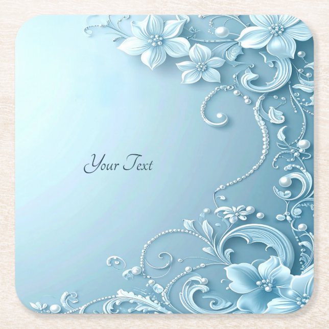 Blue Decorative Floral Paper Coaster (Front)