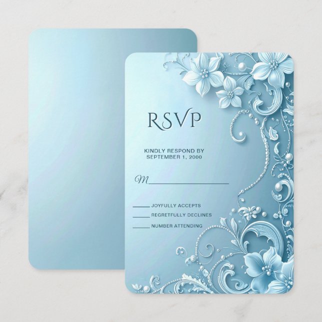 Blue Decorative Floral RSVP Card (Front/Back)