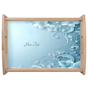 Blue Decorative Floral Serving Tray