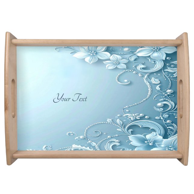 Blue Decorative Floral Serving Tray (Front)