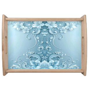 Blue Decorative Floral Serving Tray