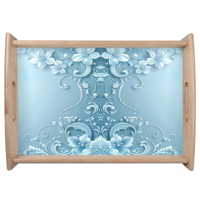 Blue Decorative Floral Serving Tray (Front)