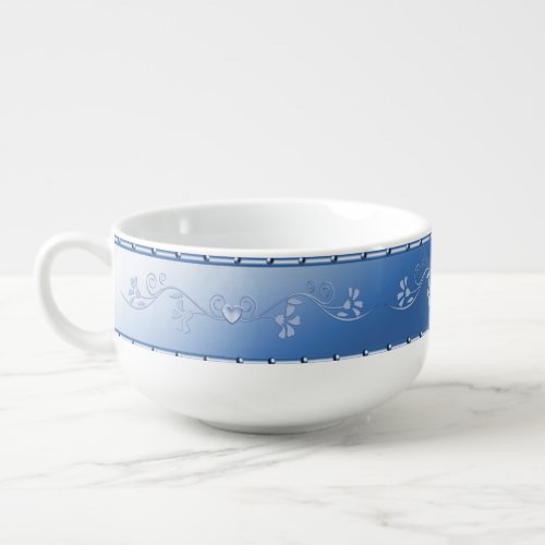 Blue Decorative Floral Soup Mug